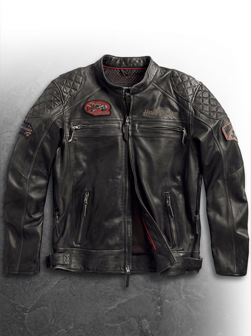 Harley Davidson Men's Chain Guard washed goatskin leather jacket.
